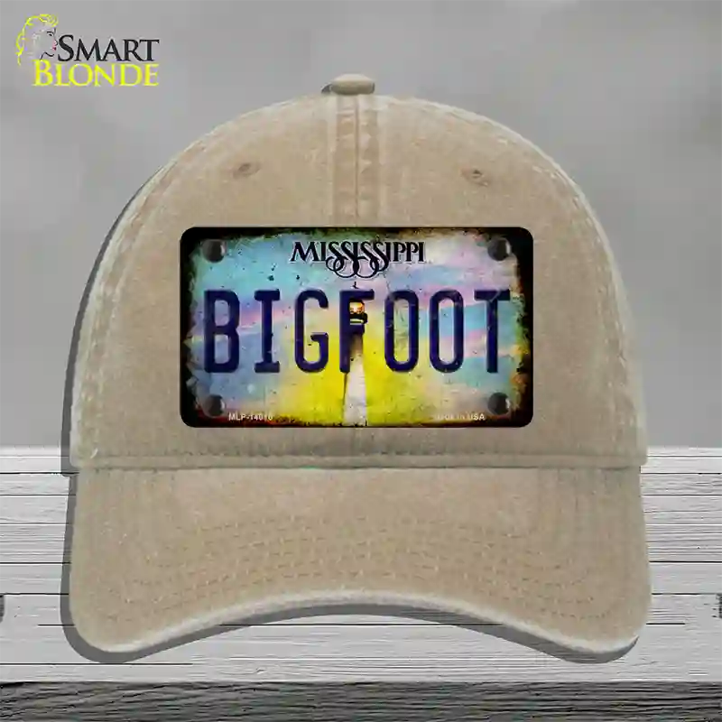 Bigfoot Mississippi Novelty License Plate Hat Tag Unconstructed Cotton / Khaki