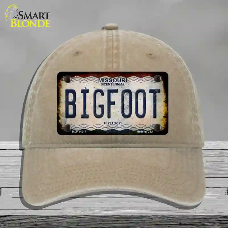 Bigfoot Missouri Novelty License Plate Hat Tag Unconstructed Cotton / Khaki