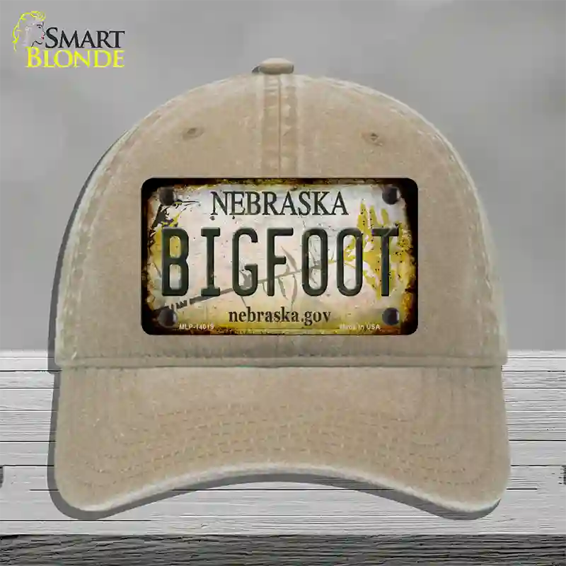 Bigfoot Nebraska Novelty License Plate Hat Tag Unconstructed Cotton / Khaki