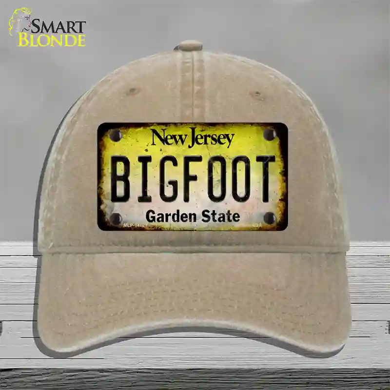 Bigfoot New Jersey Novelty License Plate Hat Tag Unconstructed Cotton / Khaki