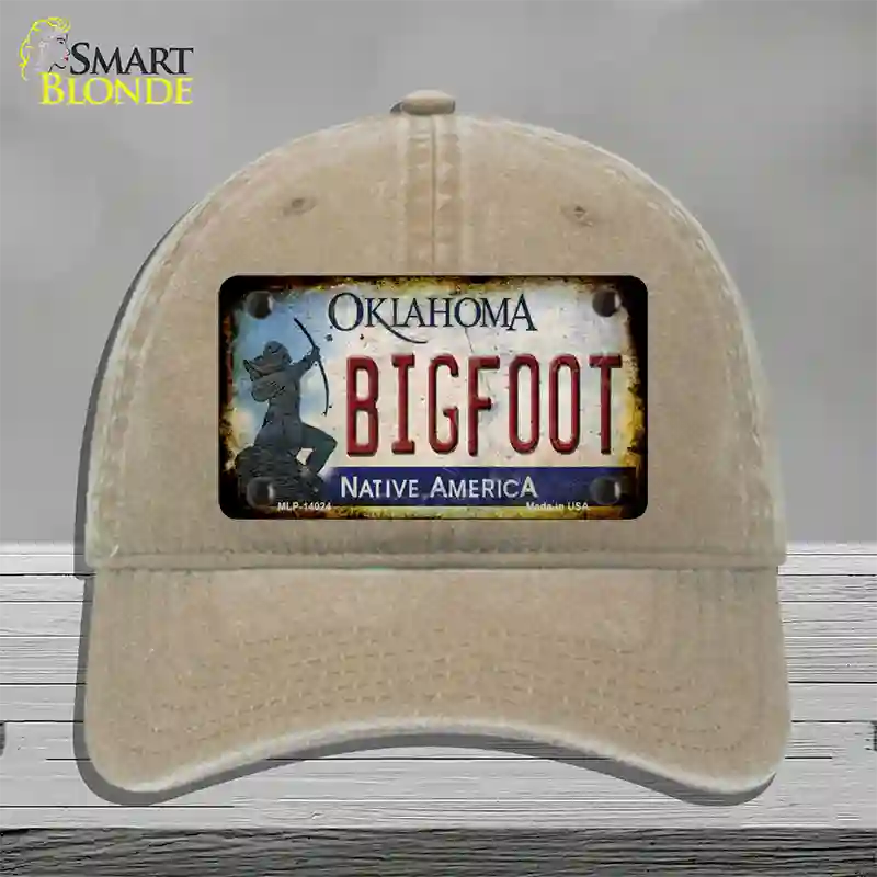 Bigfoot Oklahoma Novelty License Plate Hat Tag Unconstructed Cotton / Khaki