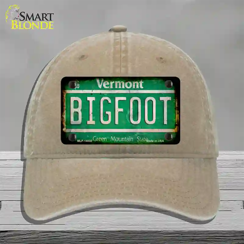 Bigfoot Vermont Novelty License Plate Hat Tag Unconstructed Cotton / Khaki