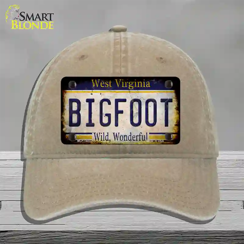 Bigfoot West Virginia Novelty License Plate Hat Tag Unconstructed Cotton / Khaki