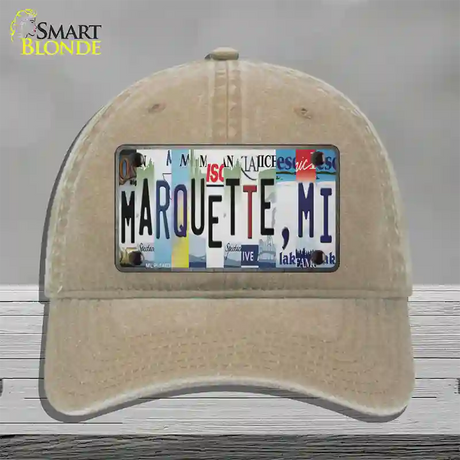 Marquette MI Strip Art Novelty License Plate Hat Tag Unconstructed Cotton / Khaki