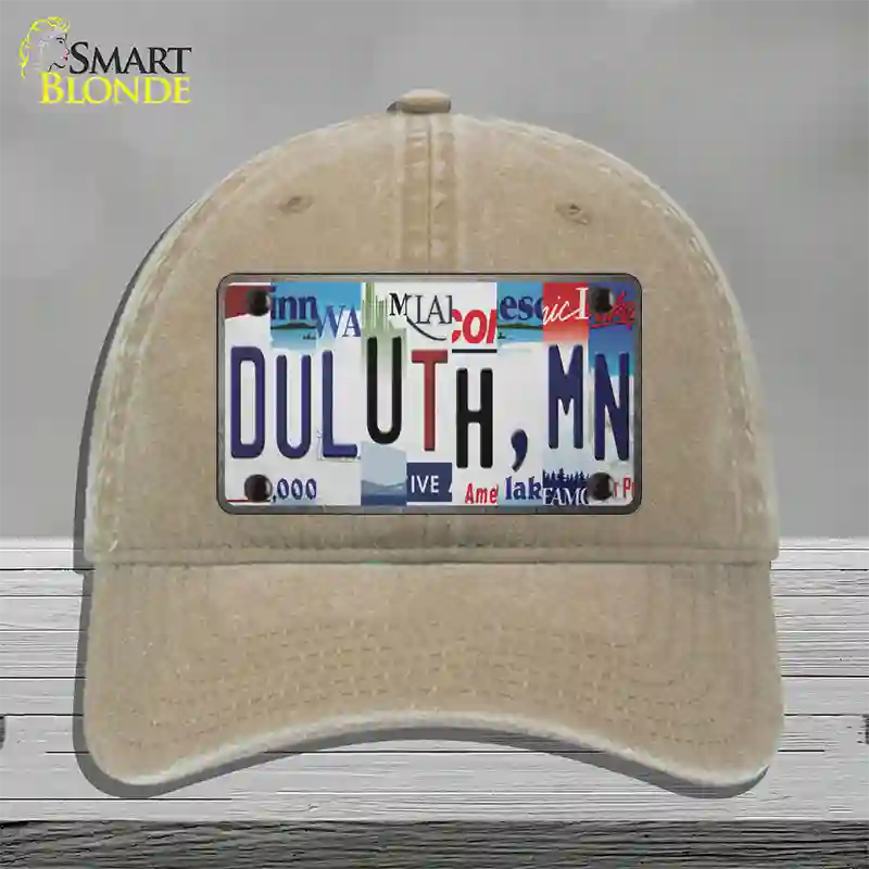 Duluth MN Strip Art Novelty License Plate Hat Tag Unconstructed Cotton / Khaki