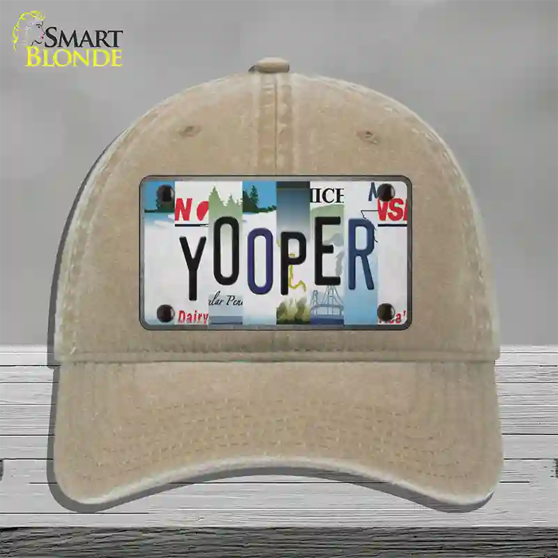 Yooper Strip Art Novelty License Plate Hat Tag Unconstructed Cotton / Khaki