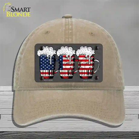 Three Beers America Novelty License Plate Hat Unconstructed Cotton / Khaki