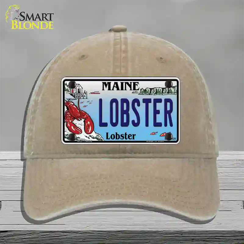 Lobster Maine Lobster Novelty License Plate Hat Unconstructed Cotton / Khaki