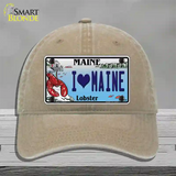 I Heart Maine Lobster Novelty License Plate Hat Unconstructed Cotton / Khaki