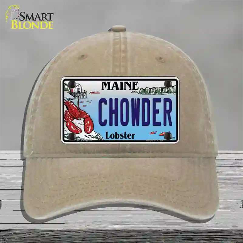 Chowder Maine Lobster Novelty License Plate Hat Unconstructed Cotton / Khaki