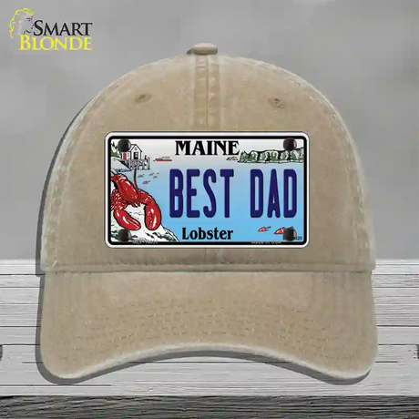 Best Dad Maine Lobster Novelty License Plate Hat Unconstructed Cotton / Khaki