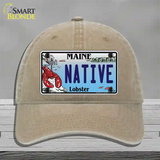 Native Maine Lobster Novelty License Plate Hat Unconstructed Cotton / Khaki