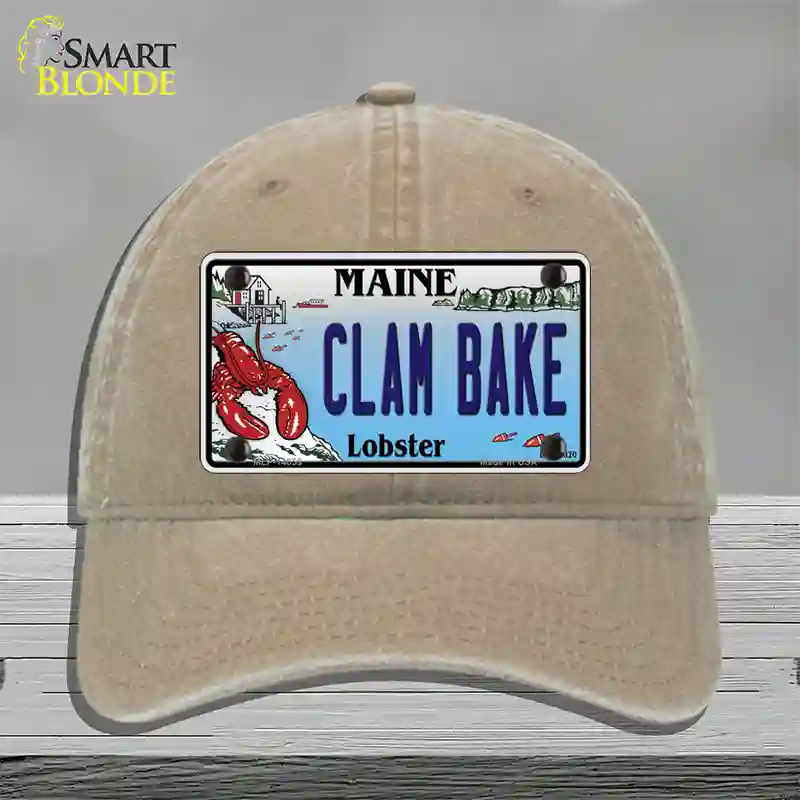 Clam Bake Maine Lobster Novelty License Plate Hat Unconstructed Cotton / Khaki