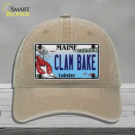 Clam Bake Maine Lobster Novelty License Plate Hat Unconstructed Cotton / Khaki