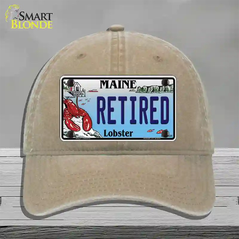 Retired Maine Lobster Novelty License Plate Hat Unconstructed Cotton / Khaki