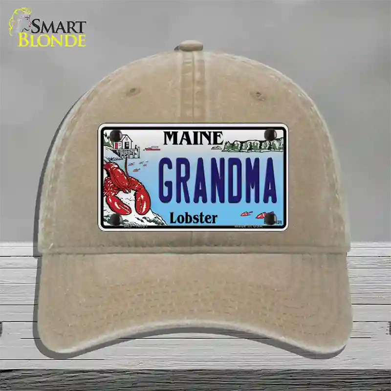 Grandma Maine Lobster Novelty License Plate Hat Unconstructed Cotton / Khaki