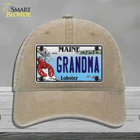 Grandma Maine Lobster Novelty License Plate Hat Unconstructed Cotton / Khaki