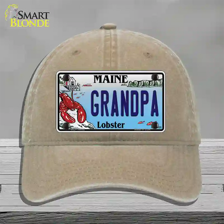 Grandpa Maine Lobster Novelty License Plate Hat Unconstructed Cotton / Khaki