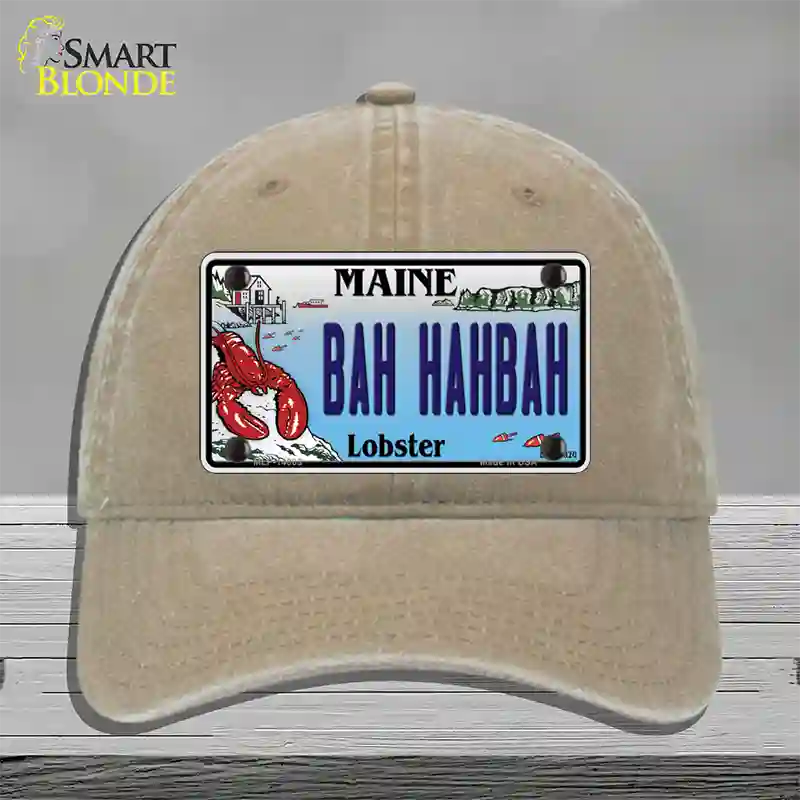 Bah Hahbah Maine Lobster Novelty License Plate Hat Unconstructed Cotton / Khaki