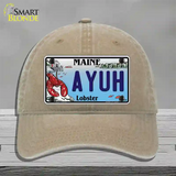 Ayuh Maine Lobster Novelty License Plate Hat Unconstructed Cotton / Khaki