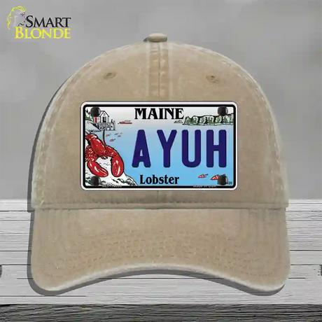 Ayuh Maine Lobster Novelty License Plate Hat Unconstructed Cotton / Khaki