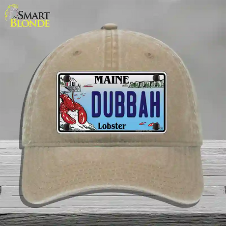 Dubbah Maine Lobster Novelty License Plate Hat Unconstructed Cotton / Khaki