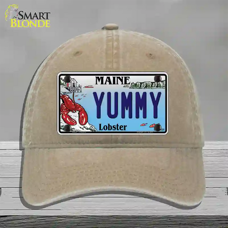 Yummy Maine Lobster Novelty License Plate Hat Unconstructed Cotton / Khaki