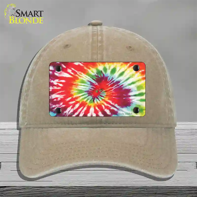 Red Swirl Tie-Dye Novelty License Plate Hat Unconstructed Cotton / Khaki