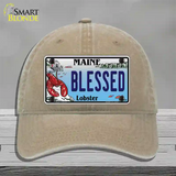 Blessed Maine Lobster Novelty License Plate Hat Unconstructed Cotton / Khaki