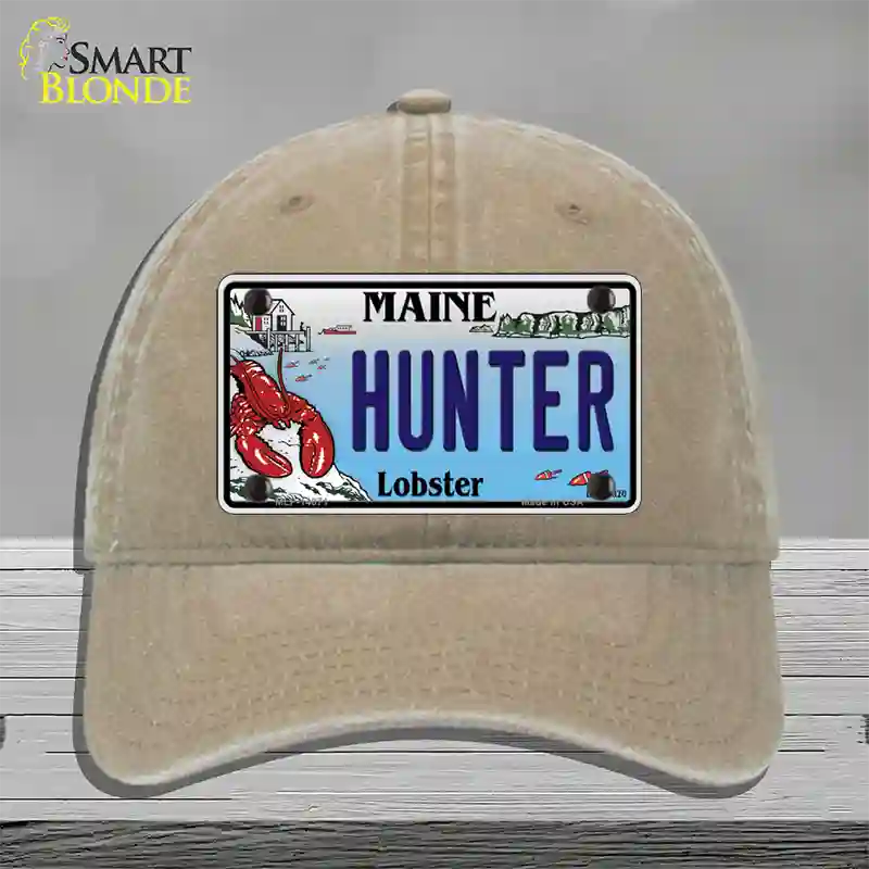 Hunter Maine Lobster Novelty License Plate Hat Unconstructed Cotton / Khaki