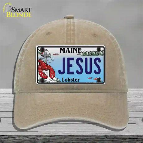 Jesus Maine Lobster Novelty License Plate Hat Unconstructed Cotton / Khaki