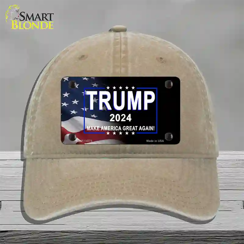 Trump 2024 Flag | Black Novelty License Plate Hat Unconstructed Cotton / Khaki