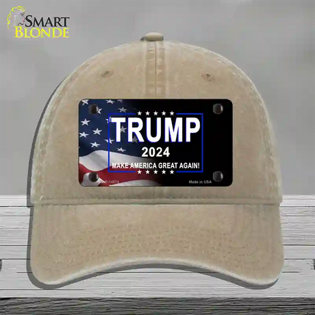 Trump 2024 Flag | Black Novelty License Plate Hat Unconstructed Cotton / Khaki