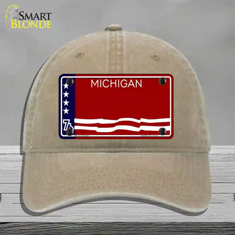 Michigan Bicentennial 76 State Blank Novelty License Plate Hat Unconstructed Cotton / Khaki