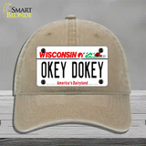 Okey Dokey Wisconsin State Background Novelty License Plate Hat Unconstructed Cotton / Khaki