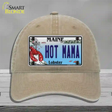 Hot Mama Maine Lobster Novelty License Plate Hat Unconstructed Cotton / Khaki