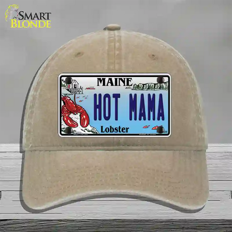 Hot Mama Maine Lobster Novelty License Plate Hat Unconstructed Cotton / Khaki