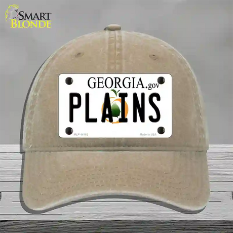 Plains Georgia Novelty License Plate Hat Unconstructed Cotton / Khaki