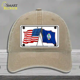 Guam Crossed US Flag Novelty License Plate Hat Unconstructed Cotton / Khaki