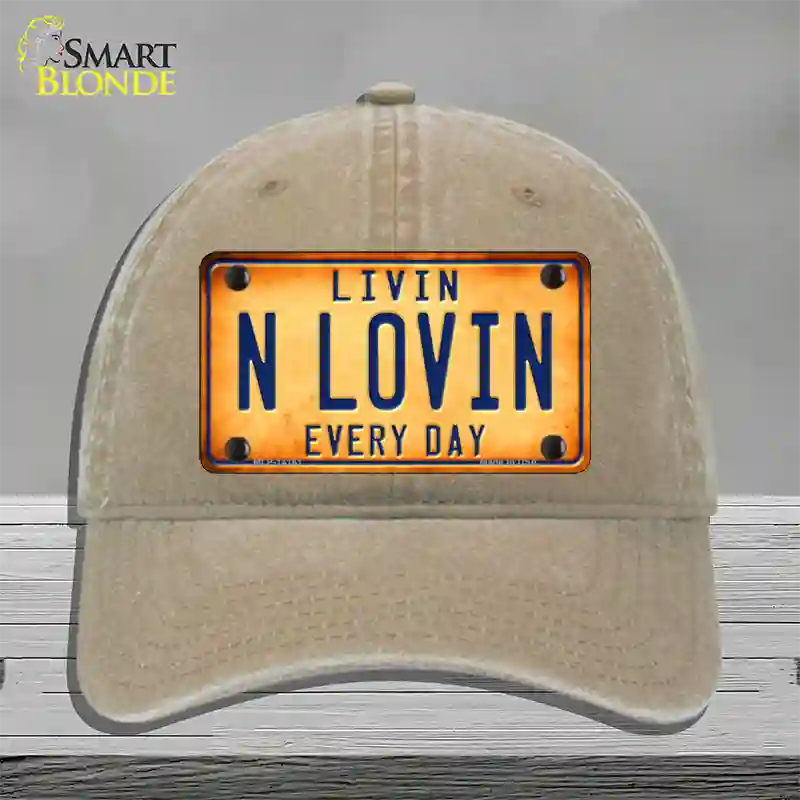 Livin N Lovin Everyday Novelty License Plate Hat Unconstructed Cotton / Khaki