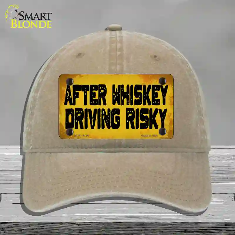 After Whiskey Driving Risky Novelty License Plate Hat Unconstructed Cotton / Khaki