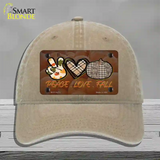 Peace Love Fall Novelty License Plate Hat Unconstructed Cotton / Khaki