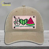 Peace Love Watermelon Novelty License Plate Hat Unconstructed Cotton / Khaki