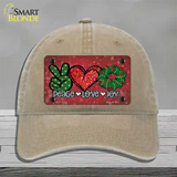 Peace Love Joy Novelty License Plate Hat Unconstructed Cotton / Khaki