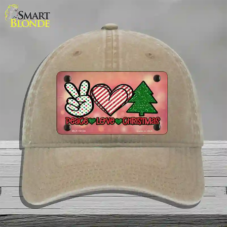 Peace Love Christmas Novelty License Plate Hat Unconstructed Cotton / Khaki