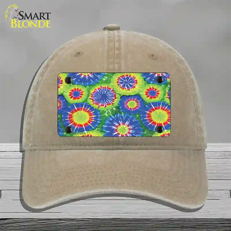 Blue Green Tie-Dye Novelty License Plate Hat Unconstructed Cotton / Khaki