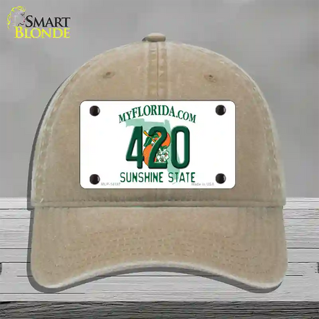 420 Florida Novelty License Plate Hat Unconstructed Cotton / Khaki