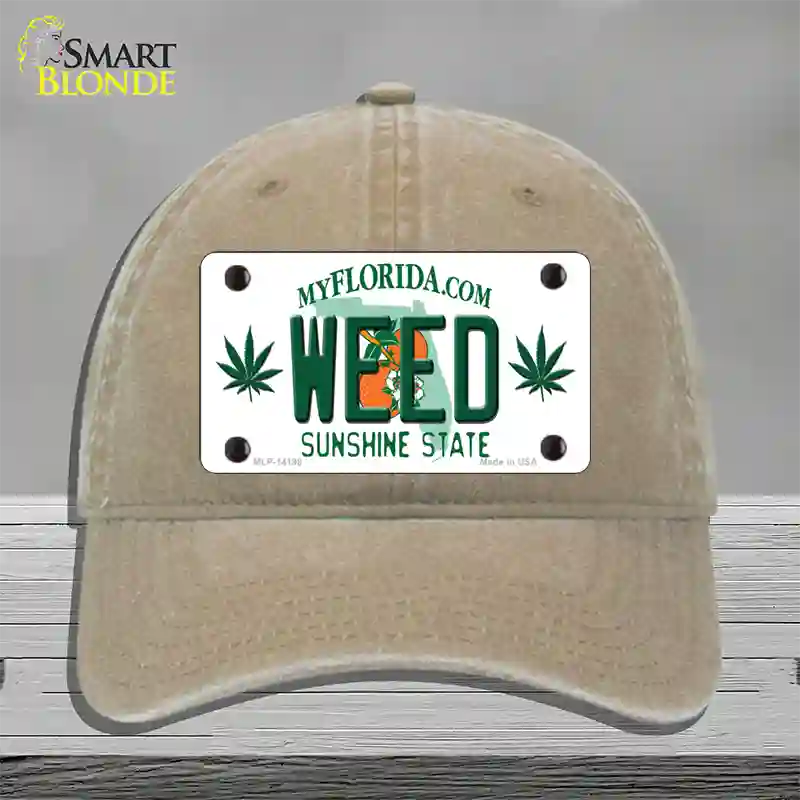 Weed Florida Novelty License Plate Hat Unconstructed Cotton / Khaki