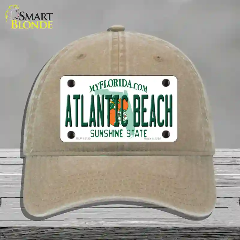 Atlantic Beach Florida Novelty License Plate Hat Unconstructed Cotton / Khaki