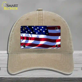 American Flag Wavy Novelty License Plate Hat Unconstructed Cotton / Khaki